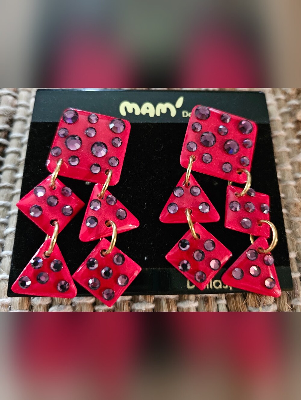MAM' Earrings Lightweight Vintage 60+ Swarovski Crystals ArtDeco Whimsy Red
